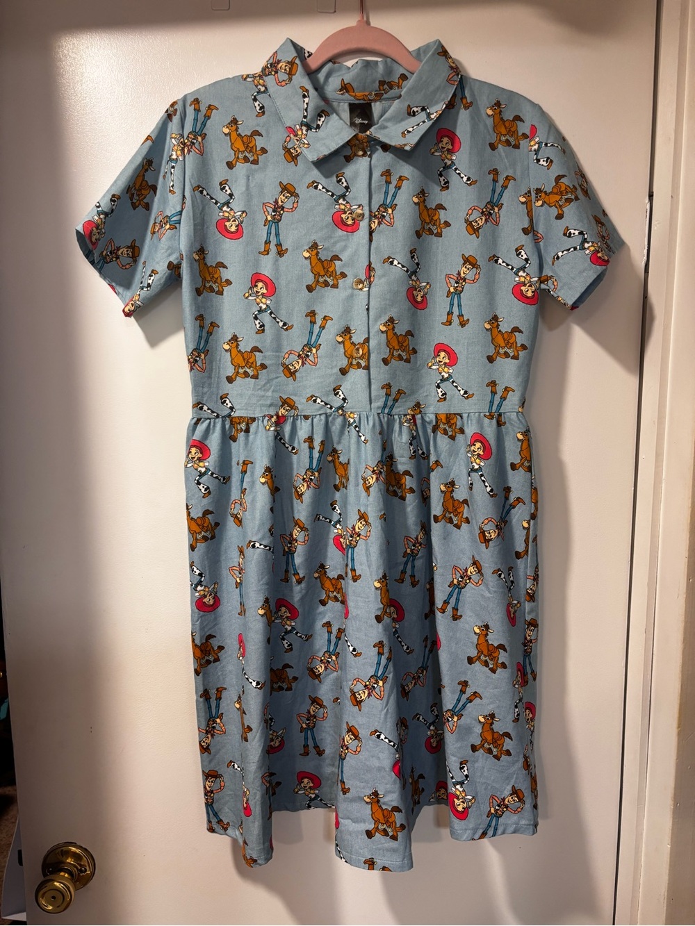 Disney Cakeworthy Light Blue Button-Front Dress with Toy Story Character Print